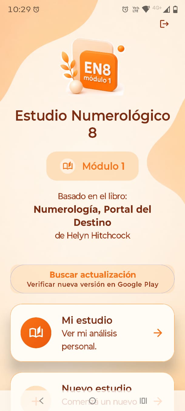 Pantalla de inicio de Estudio Numerológico 8 Módulo 1