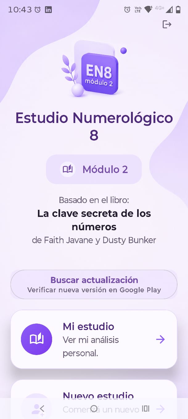 Pantalla de inicio de Estudio Numerológico 8 Módulo 2
