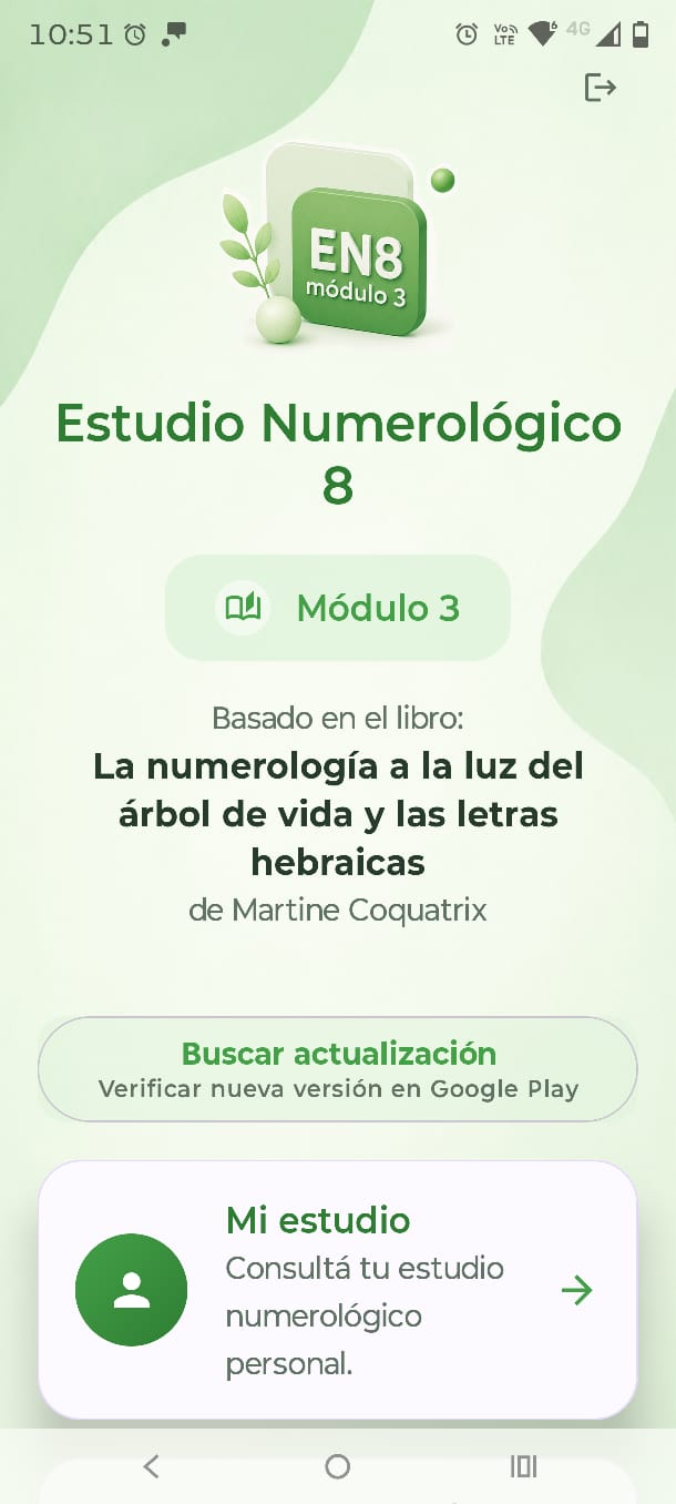 Pantalla de inicio de Estudio Numerológico 8 Módulo 3